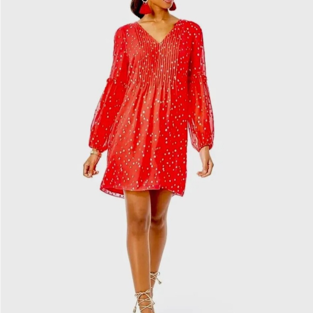 Lily Pulitzer Cleme silk red and gold silk dress